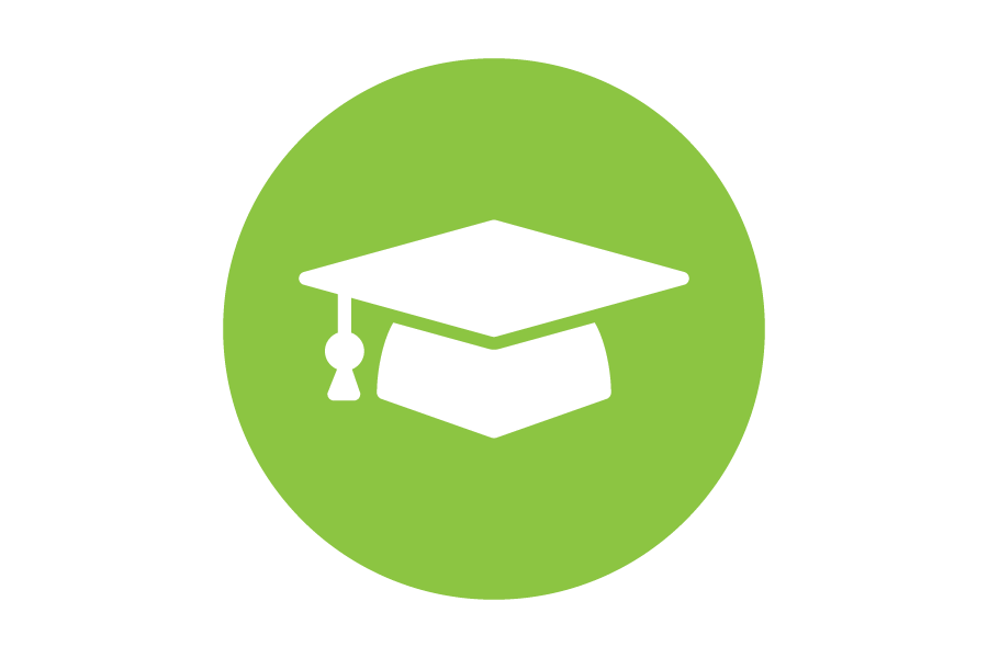 Icon of a white graduation cap on a green background.