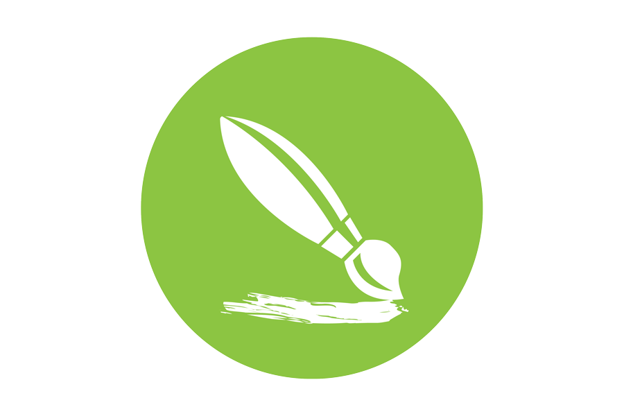 A white paintbrush on a green background.