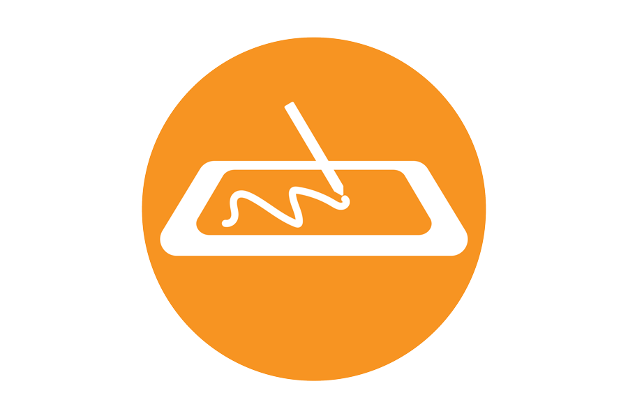 Icon of a stylus scribbling on a tablet.